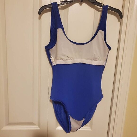 Palm Point Vintage Blue Ribbed Onepiece Swimsuit Large - Picture 2 of 10